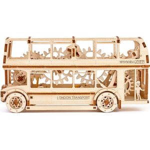 Wooden City Modelbouwpakket Londen Bus Hout - 115mm Hoog X 232mm Breed X 70mm Diep - Naturel Kleur