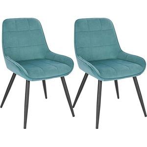 Rootz Set van 2 eetkamerstoelen - stoelen met fluwelen accenten - turquoise gestoffeerde stoelen - duurzaam en stabiel - ergonomisch comfort - vloerbescherming - 81,5 cm x 38 cm x 43 cm