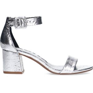Sacha - Dames - Zilveren metallic sandalen met blokhak - Maat 39