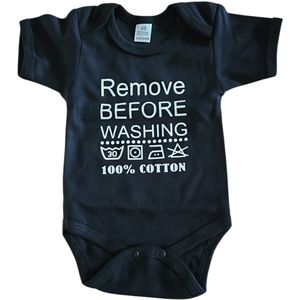 Baby romper met tekst ""Eten, slapen, poepen, herhalen Het leven is fantasties (voor mij dan!)"" grijs met zwarte bedrukking maat 56