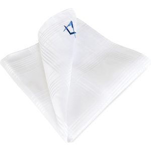 Vrijmetselaars Craft Pocket Square van 100% zijde - wit koningsblauw embleem - Collectie