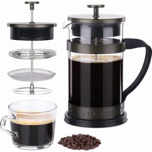 Navaris RVS French press koffiezetapparaat - Cafetière 1 L - Borosilicaatglas en roestvrij staal - Voor koffie en thee - 15,8 x 11 x 21 cm - Bruin