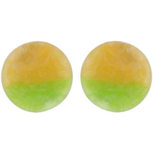 Behave Oorbellen - oorstekers - dames - geel - groen - marmer look - kunststof - 3.5 cm