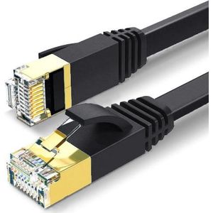 ValeDelucs Internetkabel 10 meter - CAT7 STP Ethernet Platte kabel RJ45 - Patchkabel LAN Cable Netwerkkabel - Zwart