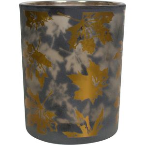 Waxinelichthouder Herfst bladeren - 10x10x12,5 cm - Zwart Goud - Mars&More