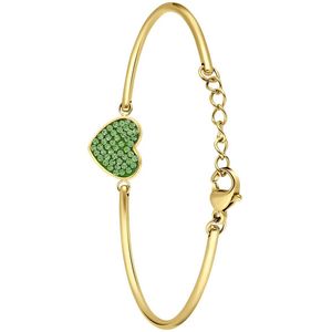 Lucardi Dames Stalen goldplated armband hart met kristal peridot - Armband - Staal - Goudkleurig - 20 cm
