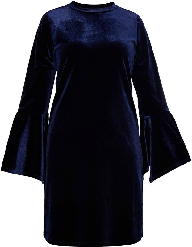Usha - Cocktailjurk - Marine - Fluweel/Nicky Velours - Korte Lengte - Lange Mouw