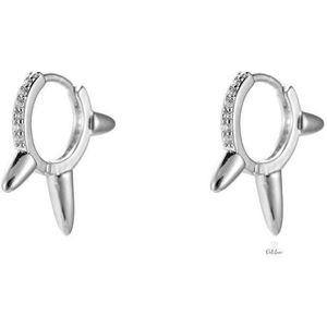 Oorbellen rond met stekel – zilverkleurig - oorhangers - cadeau voor vrouw - Zirkonia steen