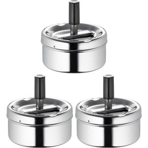 3x Draaiasbakken/drukasbakken verchroomd 9 cm - Terrasasbak/tafelasbak/draaiasbak/drukasbak asbak - Rokersbenodigdheden - Rookaccessoires