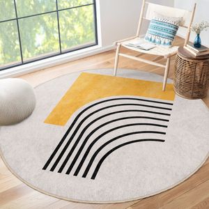 Abstract Boho Gebied Rond Tapijt| Geel Halfrond Zwart Gestreept Beige Boheems Tapijt|Antislip Tapijt|Boho Tapijt Decor|Woonkamer Tapijt Modern Tapijt|Zon