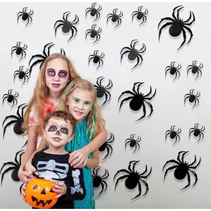 Halloween 3D Spider muurstickers set - 24 stuks met lijm - zwarte plastic spinnen - wanddecoratie griezelige Halloween-decoraties - doe-het-zelf feestrekwisieten
