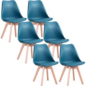 Set van 6 Stoelen - Eetkamerstoel - Eetkamerstoelen - Houten poten - 6 stoelen - Donker groen