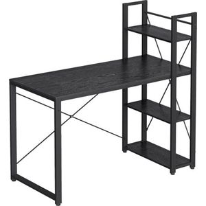 Bureau, computertafel met legplanken rechts of links, 120 cm brede bureautafel, voor werkkamer, thuiskantoor, eenvoudige montage, ebbenhout zwart