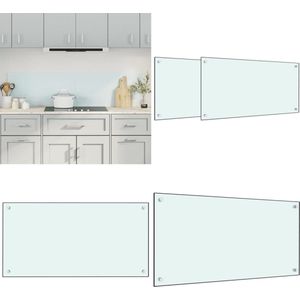 vidaXL Spatschermen keuken 2 st 80x60 cm gehard glas wit - Spatscherm Keuken - Spatschermen Keuken - Keuken Spatscherm - Spatplaat Keuken