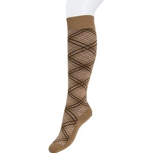 Bonnie Doon Kniekous met Tartan Ruiten Katoen Kleur Argan Bruin Maat 36/42 Gladde Teennaad - Ruiten - MultiColor - Comfort - Warm - Stijlfol - Modern - Voorgewassen - Tartan - Vlakke Teennaad - Kniesokken - Argan Brown - BP241502.606
