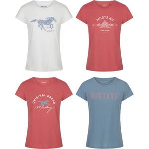 Mustang Dames T-Shirt 4 Pack O-Neck slim fit Veelkleurig M Ronde Hals Volwassenen Opdruk Print Shirts