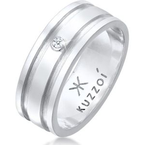 KUZZOI Heren Ring Herenband massief met diamant (0.03 ct.) in 925 sterling zilver