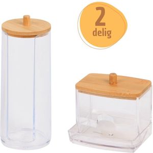 LIFESSENTIALS Wattenschijfjeshouder & Oorwattenstaafjeshouder Set - Met FSC®-Gecertificeerd Bamboe Deksel