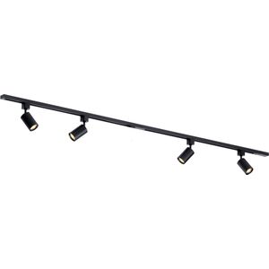 Focus III - 1-Fase Railverlichting - GU10 – 200cm – i-vorm - 4 spots - Railsysteem - Zwart