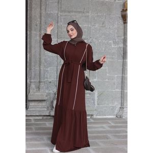Nur Boutique Abaya Sara - bruin/wit - maat 42-44 (maat 2) - Islamitische kleding - Bedekte kleding - Gebedskleding - Moslima - Crepe
