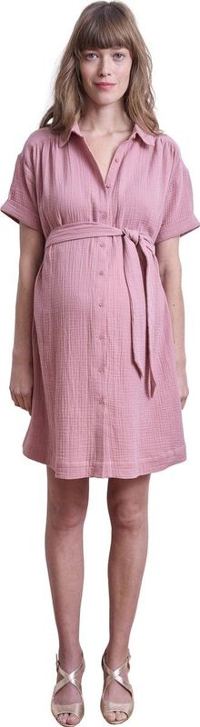 Vertbaudet - Korte Hemdjurk - Oudroze - Katoengaas - Voor Zwangerschap en Borstvoeding