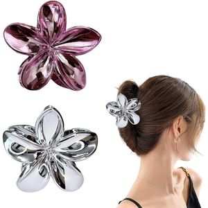 Zilveren Bloem Haarspelden Y2K Hawaiiaanse Bloem Spelden - Grote Haarspelden Voor Vrouwen En Meisjes