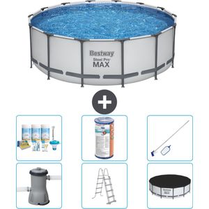 Bestway Rond Steel Pro MAX Zwembad - 427 x 122 cm Grijs - Inclusief Pomp - Ladder - Afdekzeil Onderhoudspakket - Filter - Schoonmaakset