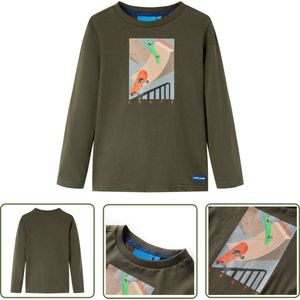 vidaXL Jongenskleding - Kinderkleding - Kindershirt met lange mouwen 128 kakikleurig - Langmouwshirts - Tshirt - Katoenen Shirts
