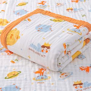Musseline Deken 6-laags knuffeldeken baby katoen 110 x 110 cm mousseline babydeken wikkeldeken zachte deken voor badhanddoek, kinderdeken pasgeborenen unisex (oranje planeetprins)