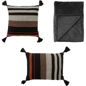 Dutch Decor VOORDEELSET BLACK Set van 3 stuks - Tamar & Charlie - Raven - zwart - Inclusief binnenkussen