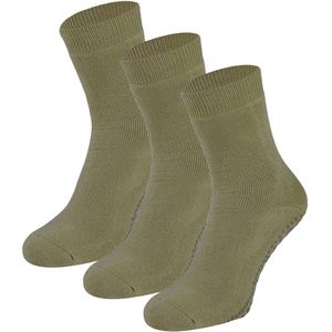 Dames antislip sokken van katoen - 3 paar - 35/38 - Olive Green