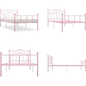 vidaXL Bedframe metaal roze 100x200 cm - Bedframe - Bedframes - Eenpersoonsbed - Eenpersoonsbedden
