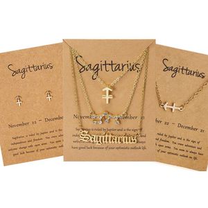 Bixorp Stars 5 Boogschutter / Sagittarius sieraden Goudkleurig - Set van Sterrenbeeld Ketting + Oorbel + Armband