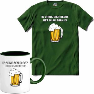 Bier drinken is mijn baan  - Bier kleding cadeau - bierpakket kado idee - grappige bierglazen drank feest teksten en zinnen - T-Shirt met mok - Dames - Bottle Groen - Maat L