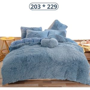 Bovista Teddy Dekbedovertrek - Fleece Dekbedovertrek - Fluffy Dekbedovertrek - Pluche - Dekbed - Deken - Inclusief Kussenslopen - Blauw 203x229cm