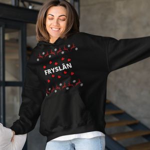 Friese Kerst Hoodie Zwart Fryslân Rendieren - Maat L - Uniseks Fit - Kerstkleding Voor Dames & Heren