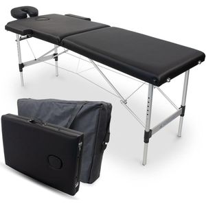 Inklapbare Massagebank – Draagbare Fysiotherapietafel met Hoofdsteun, Aluminium, 186x60 cm, Zwart