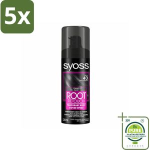 5 x SYOSS - Uitgroeispray Zwart - Uitgroeispray - Kleurbescherming - Directe Grijsdekking - Grootverpakking - Haaruitgroei Verbergen - Grijs Haar Camoufleren - Tijdelijke Haarkleur - Haarkleur Spray - Uitgroeispray
