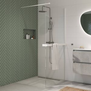 Saqu - Modulo - Inloopdouche - Helder Glas - 110x210 cm - Inclusief Antikalk en Handdoekmat Houder - Wit