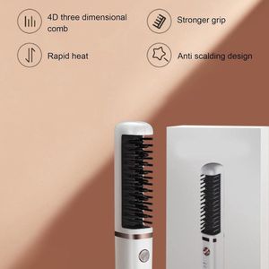 Draadloze Stijltang Borstel - Kam Rechttrekken Borstel - Oplaadbaar - Haar Tools voor Styling - Krulborstel - Wit