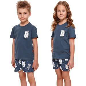 Doctor Nap Katoenen Pyama Jongens & Meisjes | Korte Mouw Korte Broek | Pyjama Jongens Meisjes | Shortama Jongens Meisjes | Bear Yourself Deep Blue PDU.4265 110/116