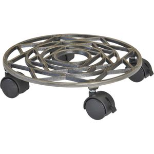 Plantentrolley Ø 29 x 65 cm - Gietijzeren bloementrolley voor binnen en buiten - Containertrolley met remmen - Draagvermogen 50 kg