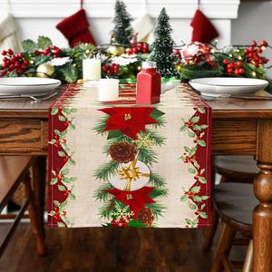 Kerst Tafelloper met Poinsettia - Decoratie voor Feestdagen - 1 stuk - Rood en Groen