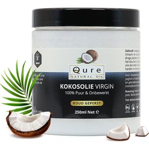 Kokosolie Extra Virgin 250ml | 100% Puur & Onbewerkt | Food Grade | Koudgeperst Kokosnootvet voor de Huid, Haar en Lichaam