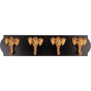 Kapstok olifant - garderobe - zwart met 4 goudkleurige olifanten