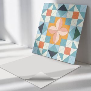 Wallfluent Vinyl Wandpaneel - Geometrisch bloemenpatroon Wandpaneel PVC - 50 cm x 50 cm - Oranje Vinyl Wandpaneel - Set van 4 - Vierkant Wandbekleding Vinyl - Texturen Wandpaneel - Zelfklevend Wandpaneel - Wandpaneel Keuken en Badkamer