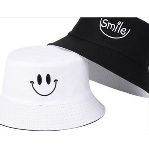 *** Festival Summer Hoed - Vissershoedje - Bucket Hat Summer - Heren Dames - met smiley - paars/wit - Zonnehoed - van Heble®***