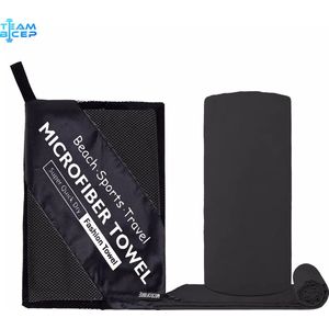 Team Bicep Reishandoek - Compact Sneldrogend Microfiber - Zwart - Lichtgewicht - 80x130 cm met Opberghoes