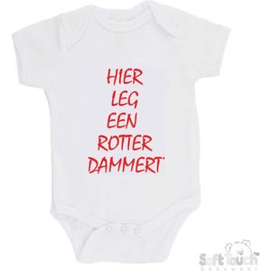 100% katoenen Romper | Hier leg een Rotterdammert | Verjaardagkado | verjaardag kado | grappig | jarig | Rotterdam | Feyenoord | cadeau | Cadeau | Wit/rood | Maat 56/62