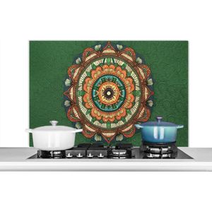 Spatscherm keuken 100x65 cm - Kookplaat achterwand Mandala - Hippie - Bloemen - Oranje - Muurbeschermer - Spatwand fornuis - Hoogwaardig aluminium